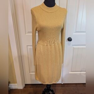 Free People French Girl Sweater Mini Dress in Gold Metallic Knit